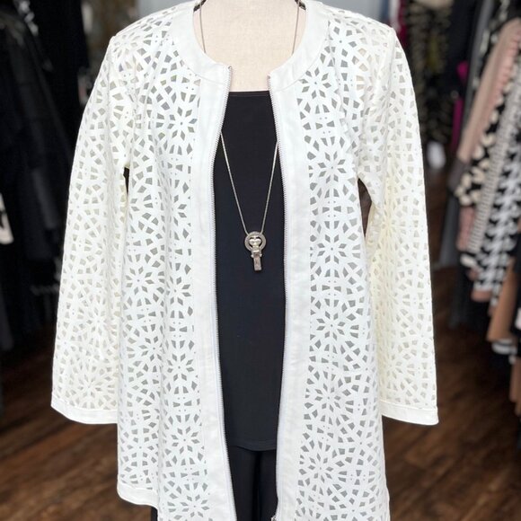 BCJ17633F Long White VEGAN Jacket Eyelet by INSIGHT